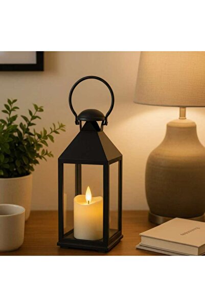 PAN HOME Deia Led Lantern With Candle 10x10x25.5cm - Black