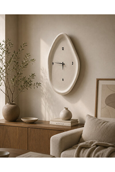 Lunalore Beton Görünümlü Minimal Duvar Saati 95x53 cm Sessiz Mekanizmalı Raka...