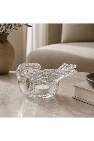 PAN HOME حامل شموع على شكل طائر من زجاج ليفي 13.5x11.5x6 سم - شفاف