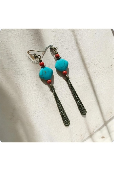 Birtakı'm Şeyler Authentic Natural Turquoise Stone Handmade Earrings