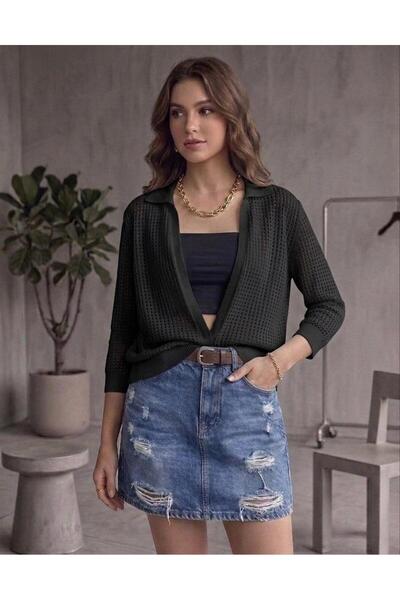 sumoda Women's Mercerized Short Sleeve Mesh Polo Collar Spring Summer Cardigan