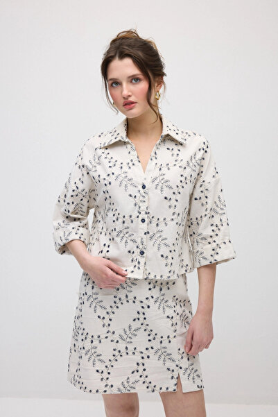 Gusto Embroidered Cotton Short Shirt - Ecru