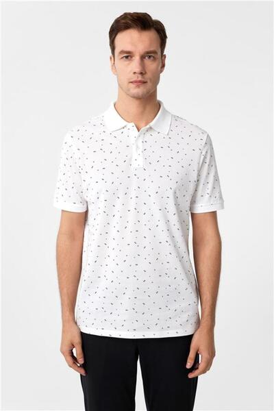 SÜVARİ Beyaz Regular Baskılı Polo Yaka Tişört
