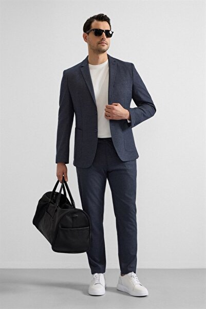 SÜVARİ Lacivert Slim Mono Yaka Düz Torba Cep 6 Drop Takım Elbise