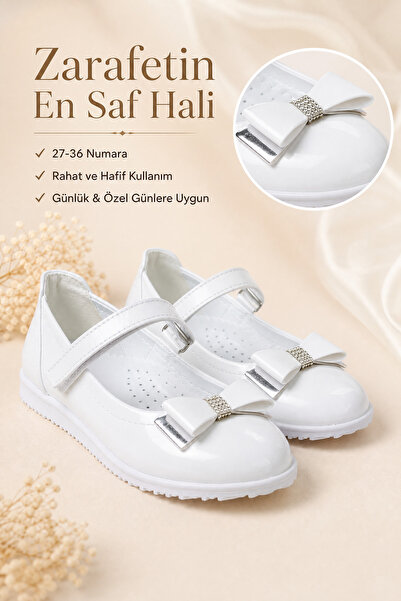 morbella Girl's White Ballerina Shoes Size 27 with Ankle Strap Special Occasi...