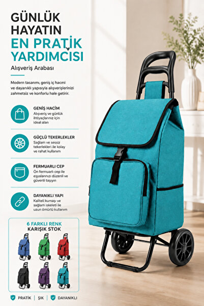 Vadi Ses Yapmaz Tekerlekli Su Geçirmez Çantalı Katlanabilir Pazar Arabası