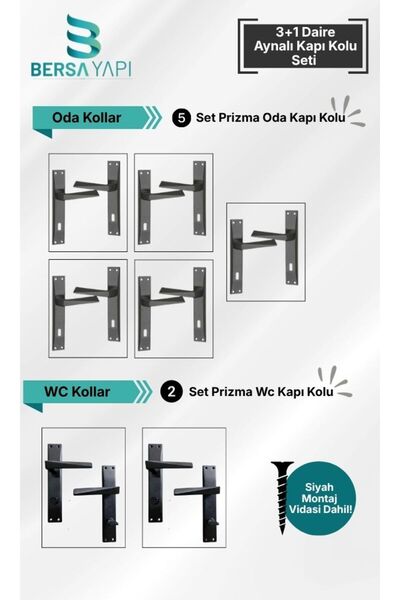 bersa yapı Prizma Aynalı Kapı Kolu 3+1 Diare İçin Uygun oda kapı kolu, wc kap...