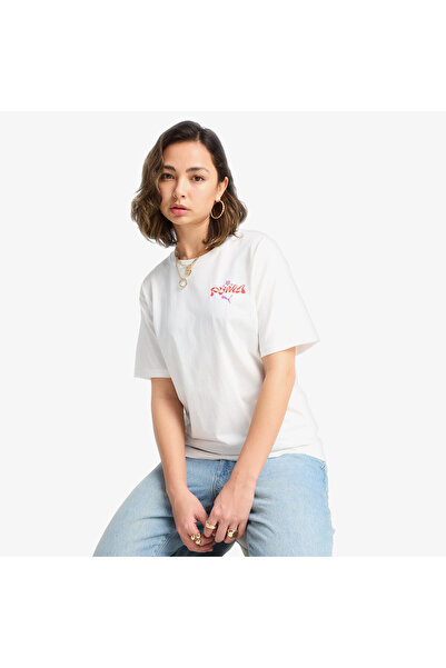Puma Wardrobe Ess Graphic Kadın Beyaz T-Shirt