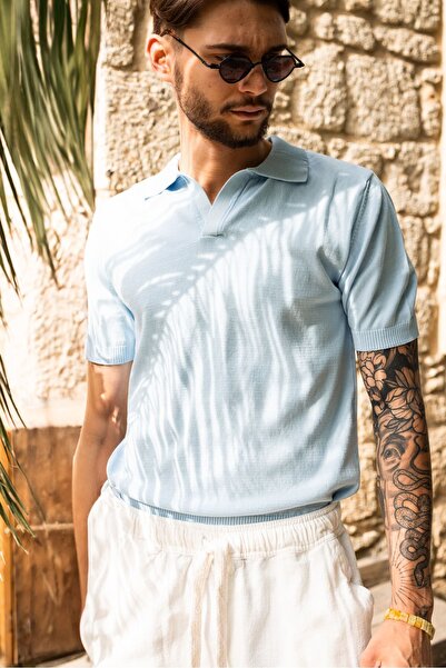 no7man Alten Baby Blue Polo Collar 100% Cotton Knitwear Men's Tshirt