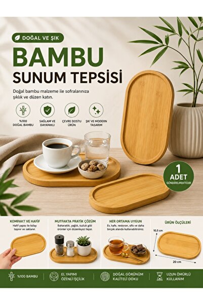 EA HOME 1 Adet Bambu Oval Sunum ve Servis Tepsisi - Ahşap Tepsi - Yağdanlık A...