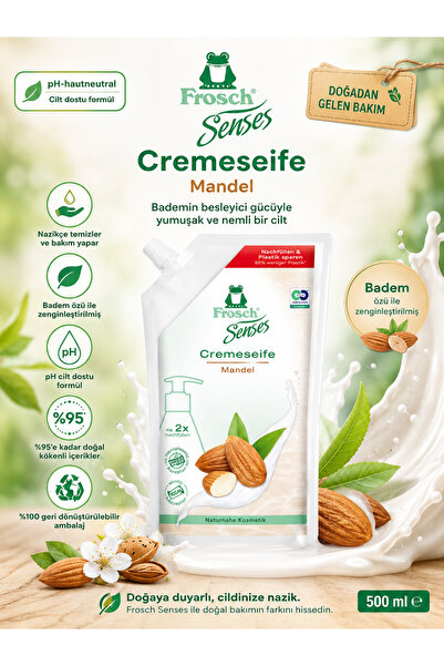 Frosch Senses Almond Extract Cream Soap 500 ml – Natural Ingredients, Skin Fr...