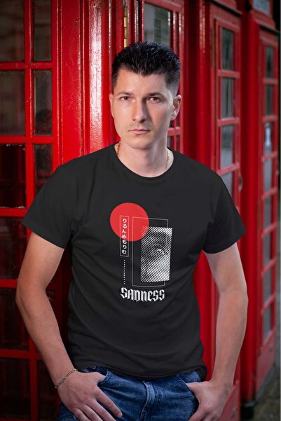 buzagi tasarım ürünleri Sadness Regular Fit Unisex Black T-Shirt