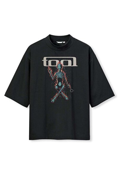 buzagi tasarım ürünleri Tool Digital Printing Oversize Black Unisex T-Shirt