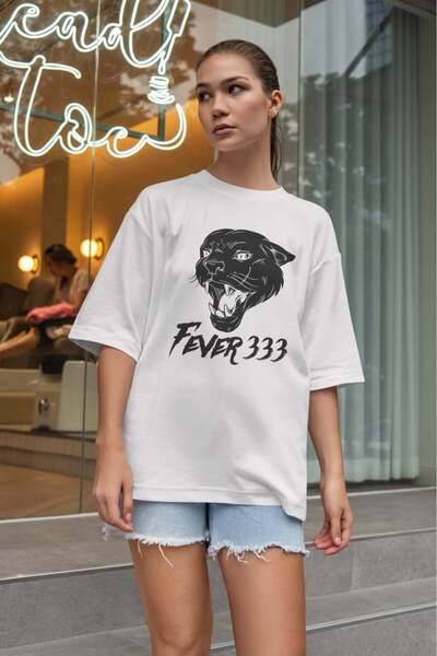 buzagi tasarım ürünleri Fever 333 Oversize Unisex White T-Shirt