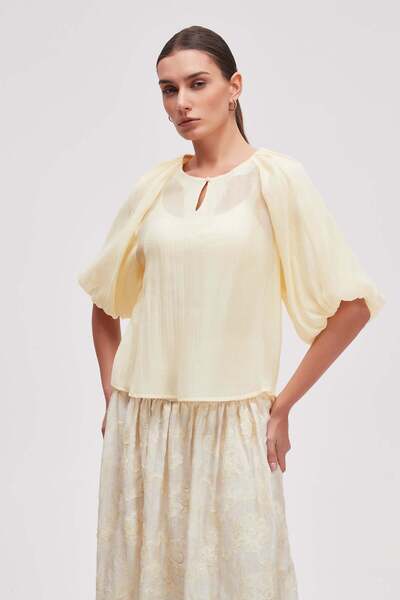 Livia Women's Mid-Length Embroidered Half-Sleeve Blouse