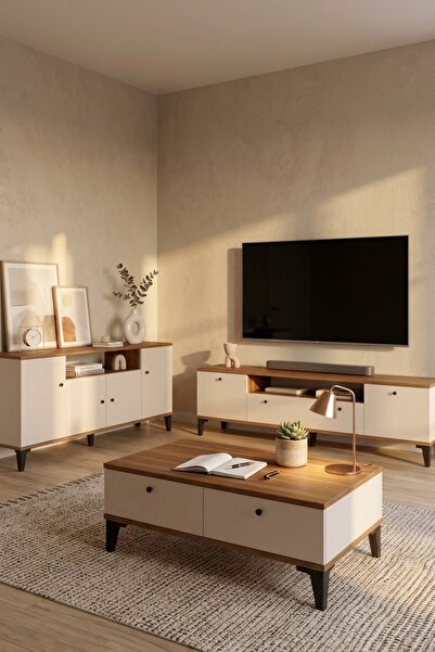L'occi Concept Wıens Tv Ünitesi Orta Sehpa Konsol Takımı Modern Ayaklı 3'lü S...