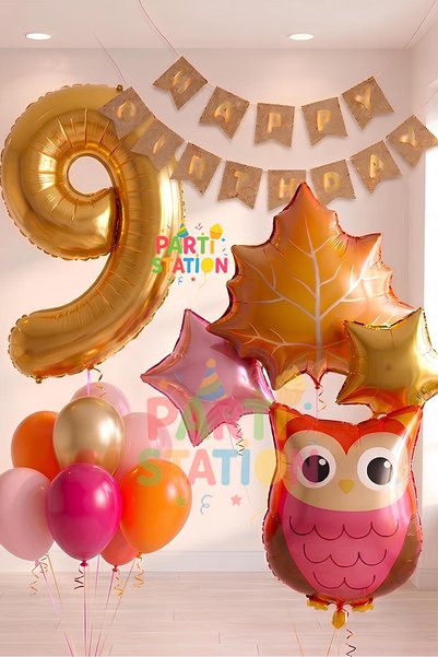 Parti Station Forest Woodland Owl Concept Birthday 9 Years Balloon Set Owl Th...