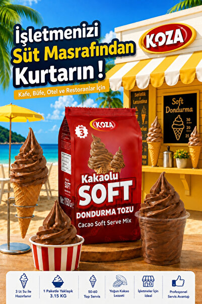 Koza Premium Soft Dondurma Tozu No3 Kakaolu - 3 Litre Su İle Hazırlanan Dondu...