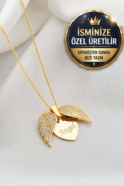 Two Arts Kişiye Özel İsim Yazılabilir Açılır Kapanır Melek Kanadı Kolye I 925...