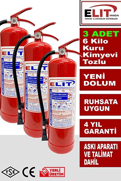 ELİT YANGIN VE GÜVENLİK SİSTEMLERİ 6 Kg Tozlu Yangın Söndürme Tüpü Askı Apara...