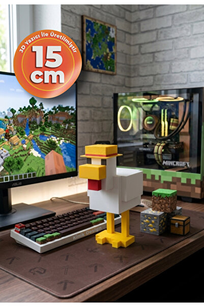Kınık Minecraft Tavuk Figürü + Şapka (Toplam 15 cm)