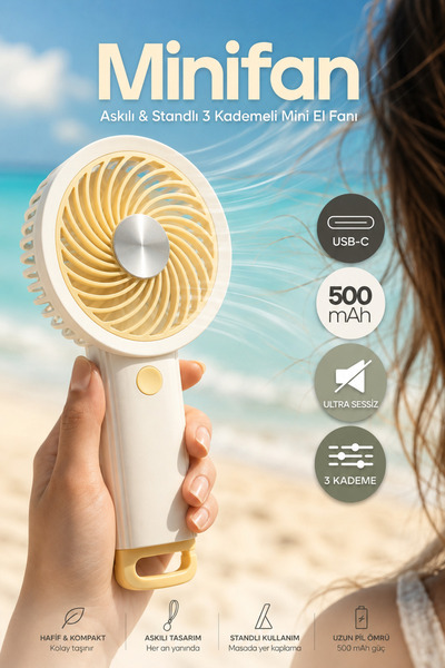 evona Feny Taşınabilir El Fanı Usb Type-C Şarjlı Minifan