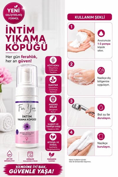 For You Gold Intim (GENİTAL) Bölge Ph Dengeli Günlük Yıkama Köpüğü (KOKU,AKINTI,MANTAR YARDIMCI) Temizleme Köpük