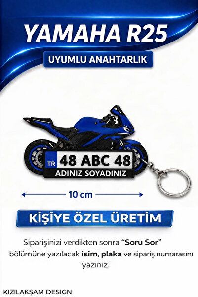 KIZILAKŞAM Yamaha R25 Motosiklet Uyumlu Kişiye Özel Hediyelik Motor Plaka Ana...