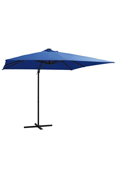 Concept Umbrelă suspendată cu LED și stâlp oțel, azuriu, 250 x 250 cm