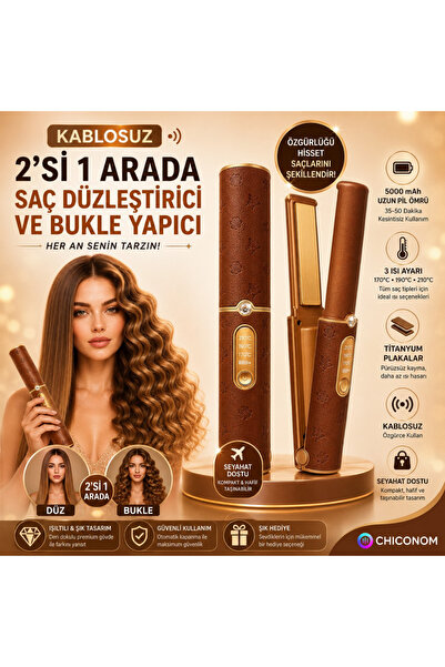 chiconom Wireless Hair Straightener & Curler, Titanium Plate, 3 Heat Settings...