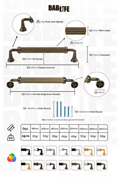 bablife Melis 128mm Antik Sarı Metal Lüks Çekmece Dolap Mobilya Kulpları Tüm Renk Seçenekleriyle