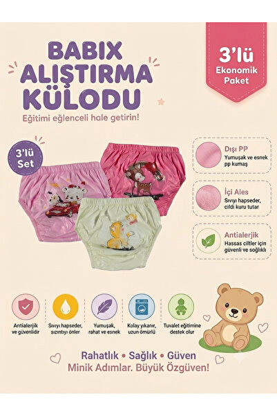 babixkids Anti-Allergic Washable 3-Piece Baby Girl Training Pants for Baby To...