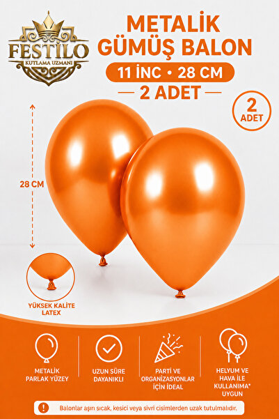 FESTİLO Metalik Latex Balon 11 İnç 28 Cm 2 Adet Doğum Günü Parti Süsleme Balonu