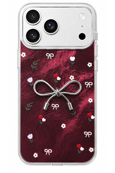 CaseHub iPhone 17 PRO/18 PRO Kılıf Ebru Efektli 3D Fiyonklu Çiçek Desenli Kam...