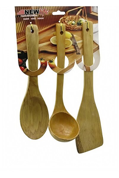 Go İthalat 3PCS AHŞAP BAMBU MUTFAK SERVİS SETİ KAŞIK=27CM - KEPÇE=27CM - SPAT...