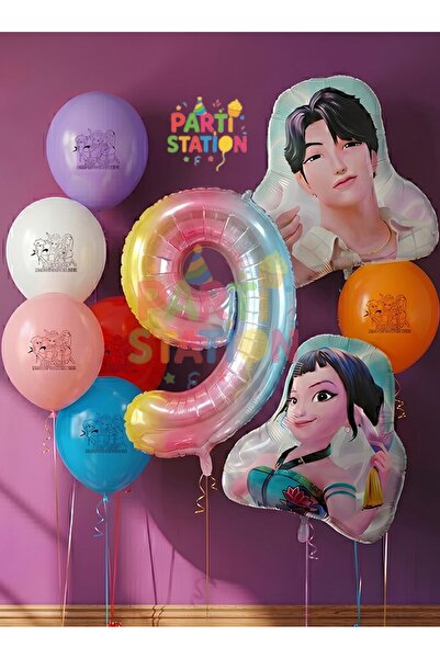 Parti Station K-Pop Demon Hunters 9 Years Old Balloon Set 9 Piece Demon Hunte...