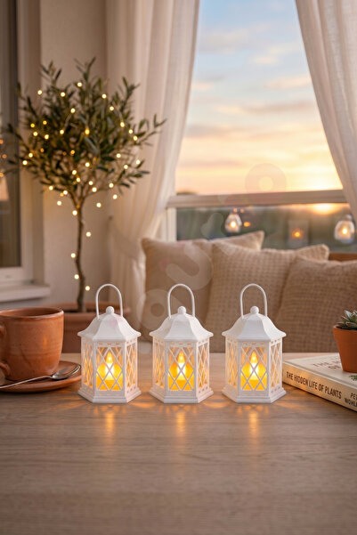 figurio Balkon Süsü Mini Fener / 3’lü Dekoratif LED Mumluk Seti