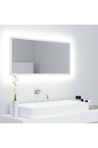 Concept Oglindă de baie cu LED, alb, 90x8,5x37 cm, lemn prelucrat