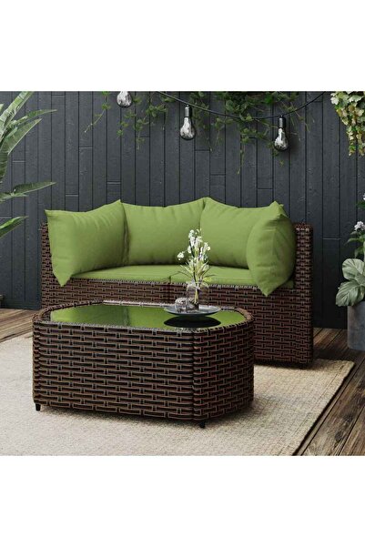 Concept Set mobilier de grădină cu perne, 3 piese, maro, poliratan