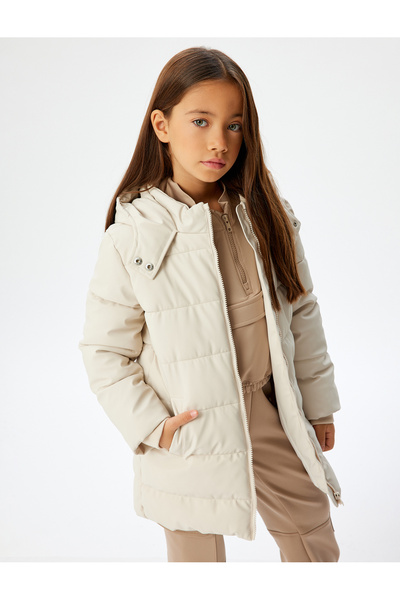 Koton Long Puffer Coat Hooded Zipper Pocketed
