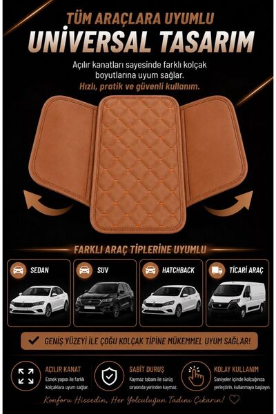 ECARTEKS PREMİUM QUALİTY CAR ACCESSORİES Car Leather Tan Quilted Auto Armrest Cover Armrest Organizer – 18X30 cm Armrest Protector