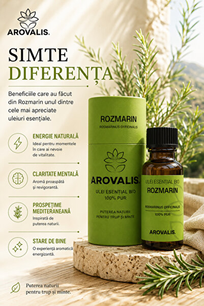 Arovalis. ULEI ESENȚIAL BIO DE ROZMARIN 10 ml (Rosmarinus officinalis – CT. Cineol) 100% PUR
