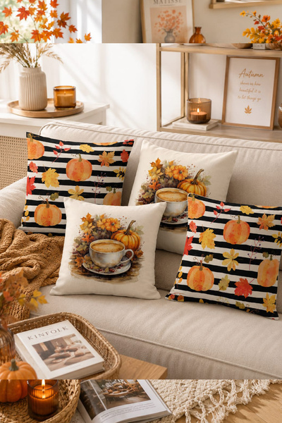 Bertille Home Φθινοπωρινή Σειρά Σετ 4 Μαξιλαροθηκών με Ψηφιακή Εκτύπωση Διπλή...