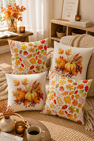 Bertille Home Seria de toamnă - Set de 4 perne de aruncare cu imprimeu digita...