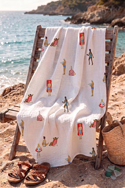 Tuğba Kuğu 100% Cotton 4 Layer Muslin Beach Towel - Seaside Chilling
