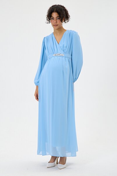 KATLİN MATERNİTY WEAR Φόρεμα σιφόν για εγκύους με επένδυση, με λεπτομέρεια ζώ...