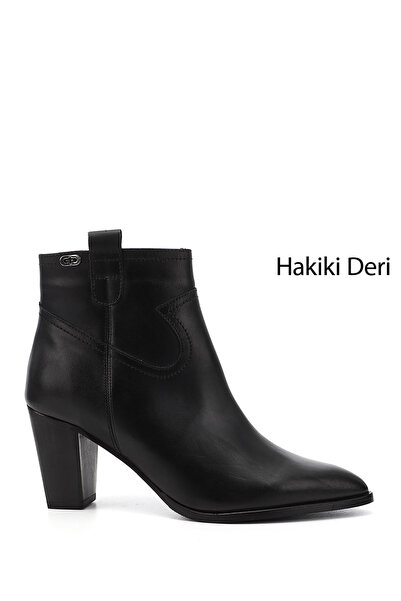 GÖNDERİ(R) Kadın Siyah Fermuarlı Sivri Burun Hakiki Deri Bot