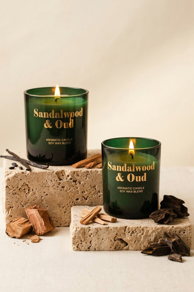 Rakle Glam Sandalwood&Oud Kokulu 2'li Mum Seti Yeşil 120 gr - 200 gr