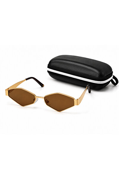 OEM Ochelari de soare UV400, lentile hexagonale maro, ramă metalică aurie, ta...