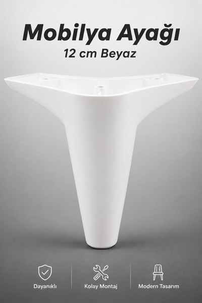 NZB Lüks Mobilya Kanepe Sehpa Puf Koltuk Ayağı 12 Cm Beyaz Baza Ayak